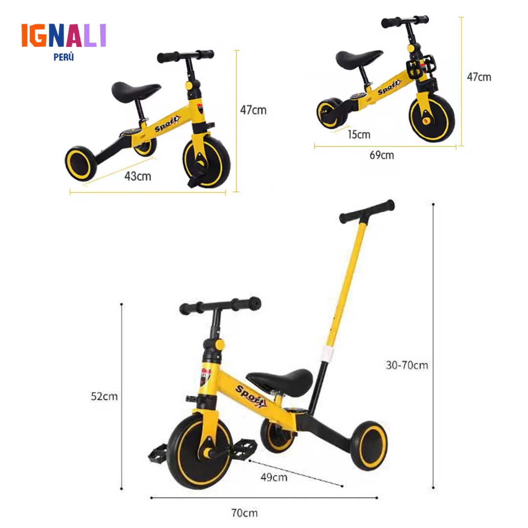 Triciclo 4 en 1 Amarillo