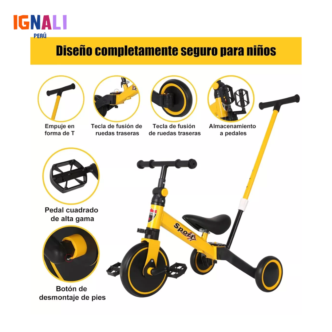 Triciclo 4 en 1 Amarillo